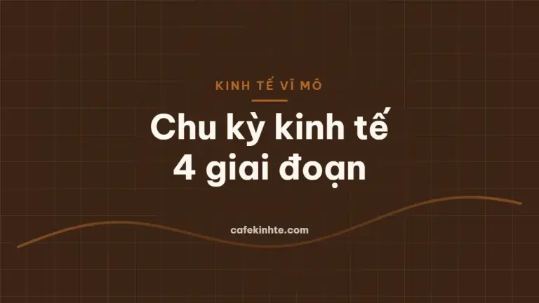 Đường cong hình sóng minh họa bốn giai đoạn mở rộng, đỉnh, suy thoái và phục hồi của nền kinh tế