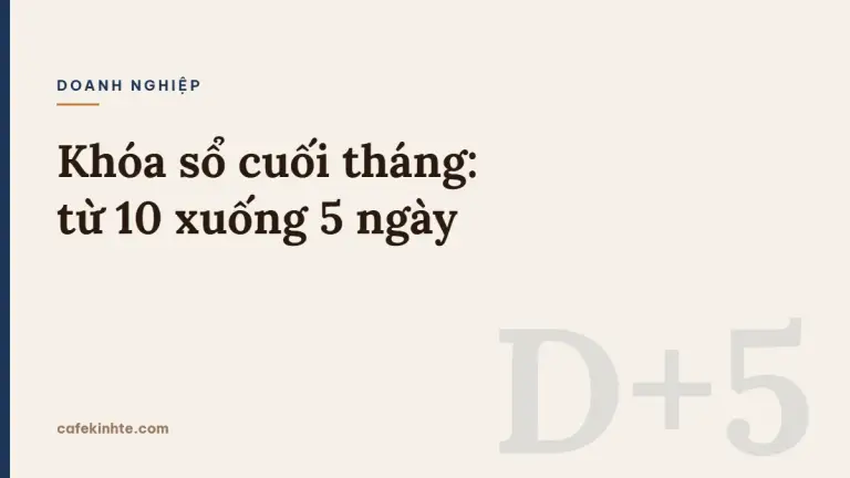 Hình minh họa nền kem với tiêu đề khóa sổ cuối tháng và chữ D+5 chìm cỡ lớn